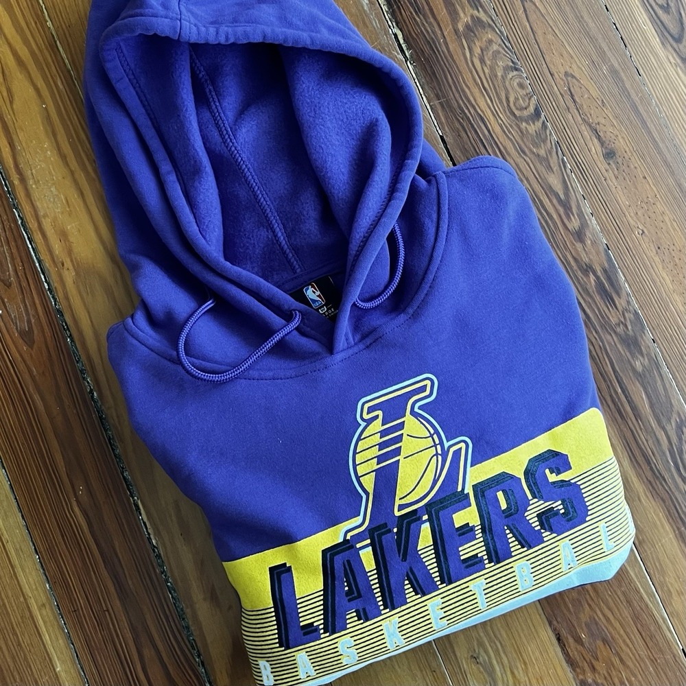 NBA Los Angeles Lakers Hoodie XL Purple‎ Gold Short Sleeve Pullover Men's